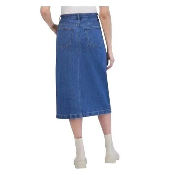NEW Steve Madden Women's M Denim Midi Skirt With Front Slit - Picture 2 of 10